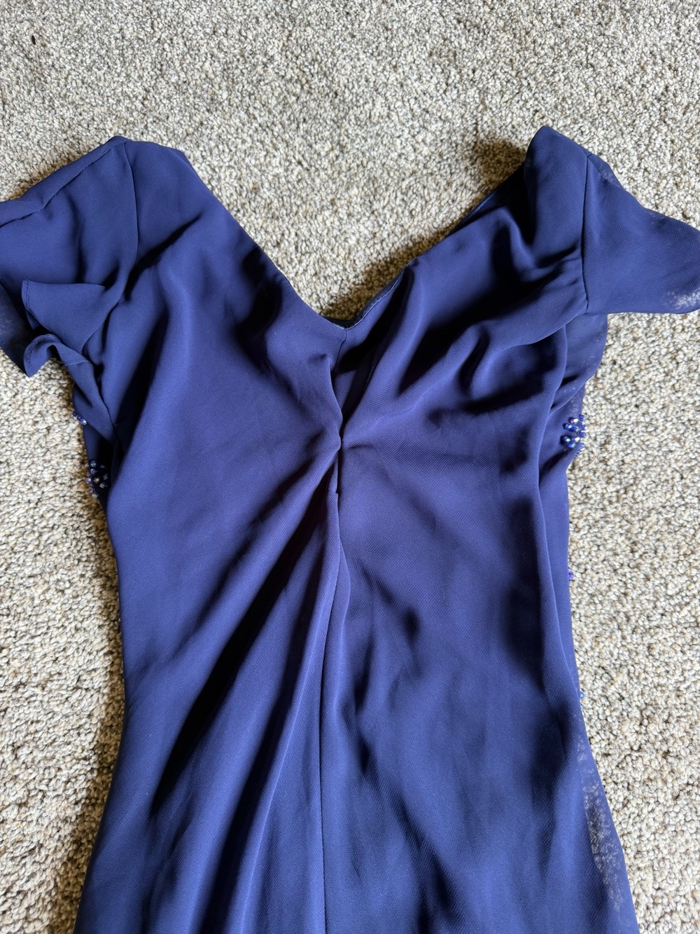 VTG Whimsigoth Navy Asymmetrical Beaded Handkerchief Hem Dress Sz 16 Fairy Y2K - Picture 8 of 9